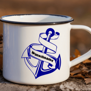 Emaille Tasse Anker mit Wunschname