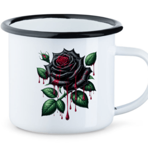 Emailletasse Schwarze Rose